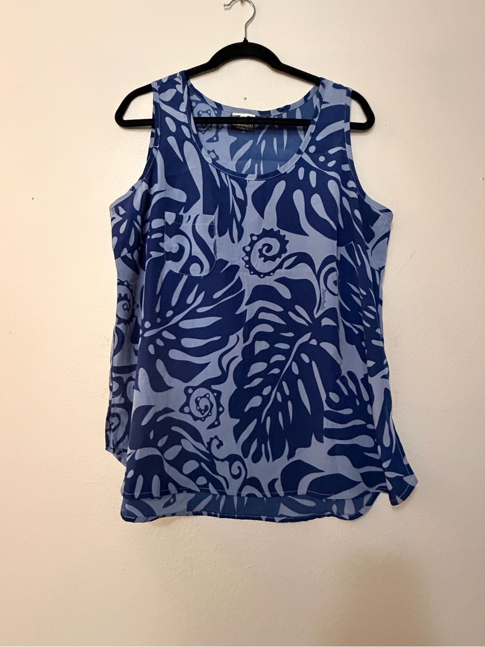 Vintage Manuhealiʻi Hawaii Blue Monstera Tropical Tank Top L/XL